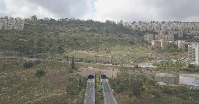 Haifa check post and industrial zone aerial drone footage 4k dlog flat