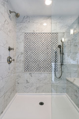 Lovely walk-in shower with carrera Marble Surround