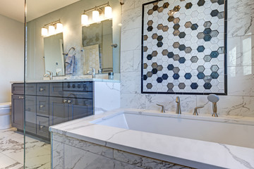 Luxury bathroom with Marble tile Surround
