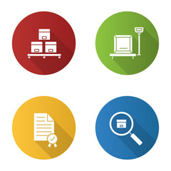 Cargo shipping flat design long shadow glyph icons set 