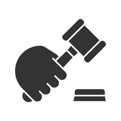 Hand holding gavel glyph icon