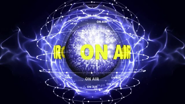 ON AIR Text Animation Around the Disco Ball, Rendering, Background, Loop, 4k
