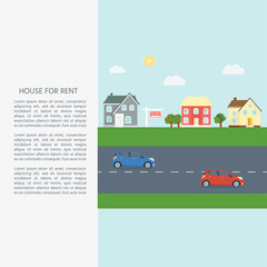 Fototapeta premium Banner for sales, advertising house, cottage with trees.