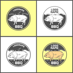 Set of Pig farm fresh pork meat emblems design , logo, label, symbol.Vector illustration