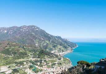 a view from the height of Amalfi coast. lemon plantations