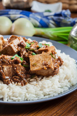 Mapo Tofu - sichuan spicy dish served with rice