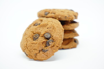 Chocolate cookies on white background