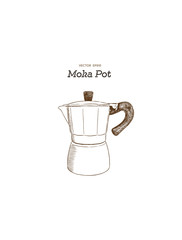 moka pot. coffee maker hand draw vector