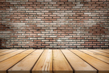 Abstract grunge texture background. empty room with brick wall and wood floor