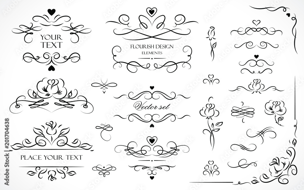 Fototapete set of flourish frames, borders, labels. collection of original design elements. vector calligraphy 