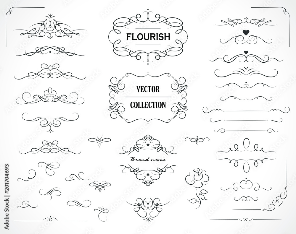 Fototapete set of flourish frames, borders, labels. collection of original design elements. vector calligraphy 