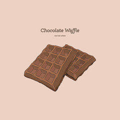chocolate waffles, hand draw sketch vector.