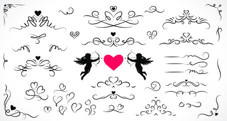 Collection of flourish elements for wedding and Valentine's day decorations. 