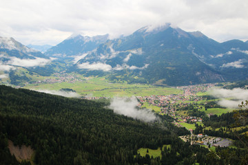 The view of Ehrwald from the hiking trail to Seebensee, Austria