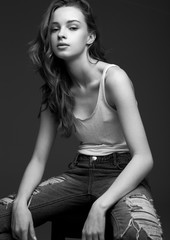 Model test with young beautiful fashion model
