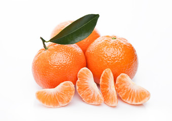 Fresh organic mandarin tangerine fruit with leaves