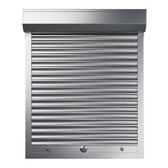 Metal closed roller shutter. Front view.