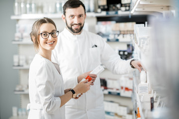 Pharmacists working in the pharmacy store