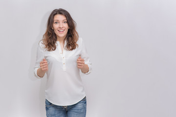 beautiful  girl on a white background in different poses