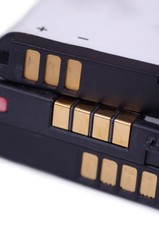 Contacts on the Li-ion batteries close up.