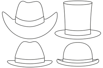 Line art black and white hat set 4 element