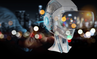 Businessman using virtual reality and artificial intelligence 3D rendering