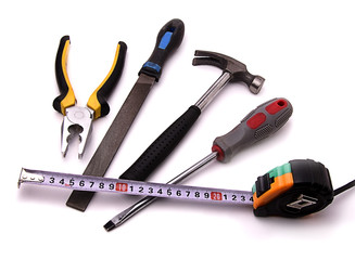  set of tools for home care and work in the workplace, on a white background