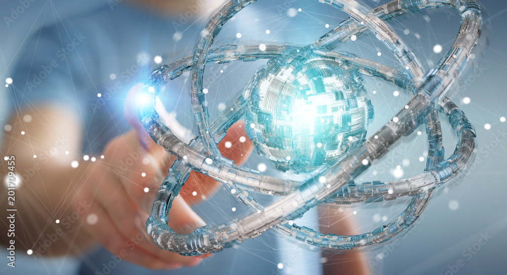 Aufkleber Businessman using futuristic torus textured object 3D rendering