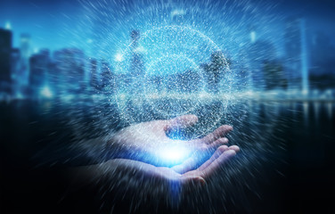 Businessman using digital network connection sphere 3D rendering