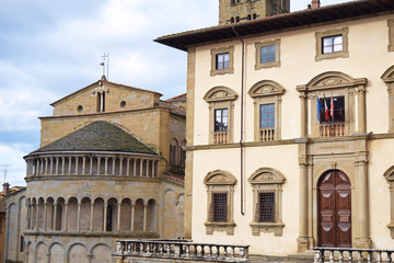 Fototapeta na wymiar The ancient palaces overlooking the Big Square in Arezzo - Tuscany - Italy