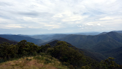 Fototapeta premium Broad panorama of the countryside in North New South Wales with mountains. View from Raspberry lookout, Gibraltar Range National Park.
