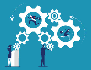 People and Business industry working of gears mechanism. Concept business team vector illustration.