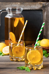 Refreshing cold tea with lemon