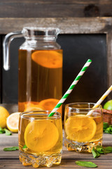 Refreshing cold tea with lemon