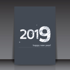 White 2019 Happy New Year Text on Grey Background - Editable Vector Flyer Template Illustration