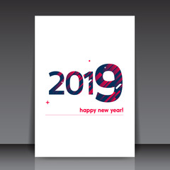 Colorful 2019 Happy New Year Text on White Background - Editable Vector Flyer Template Illustration