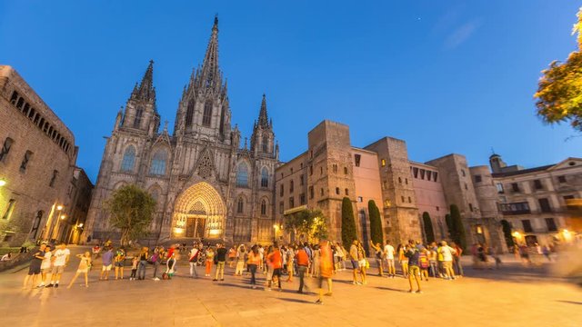 Barcelona cathedral timelapse during twilight time spain