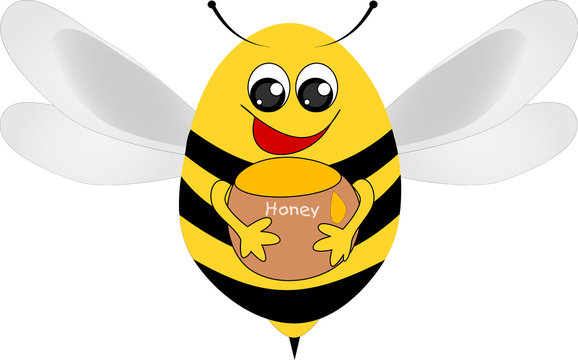Glückliche Biene mit vollem Honigtopf