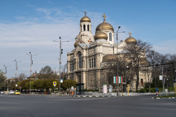 Famous landmark at Varna, Bulgaria. The Cathedral of the Assumption. - obrazy, fototapety, plakaty