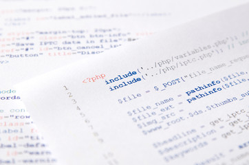 Web developer programming code printed on a piece of paper