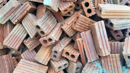 mess group of red brick concrete block