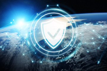 Cyber security on planet Earth 3D rendering