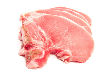 Raw pork chop meat isolated on white