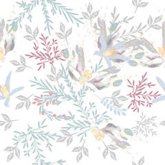 Beautiful pattern or background with flowers in watercolor style painted by spots