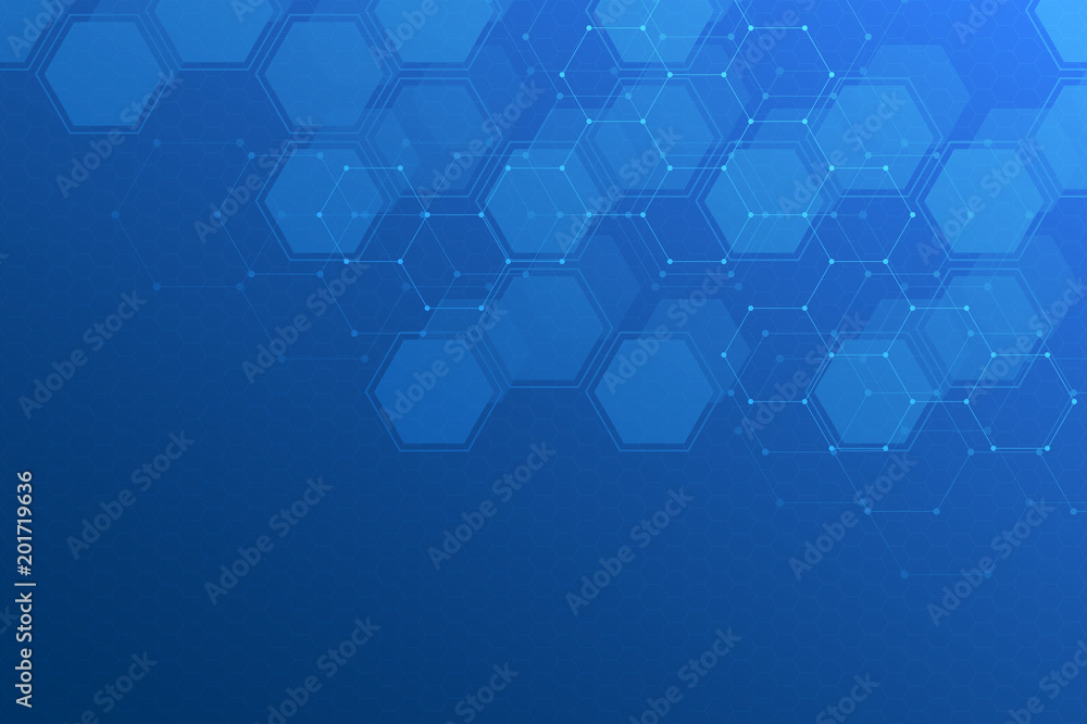 Poster Hexagon background design. Geometric abstract background with molecular structure.