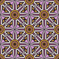 Mandala seamless pattern with floral and geometrical ornament. Arabic, Islamic, indian, japanese motifs in a retro style.