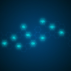 Science and technology background with chemical formulas.