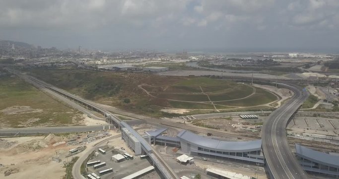 Haifa check post and industrial zone aerial drone footage 4k dlog flat