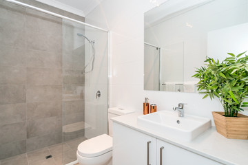 Large modern bathroom interior with luxury fittings.