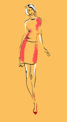 Fashion illustration. Stylish fashion models. Fashion girl Sketch. A girl in a dress.
